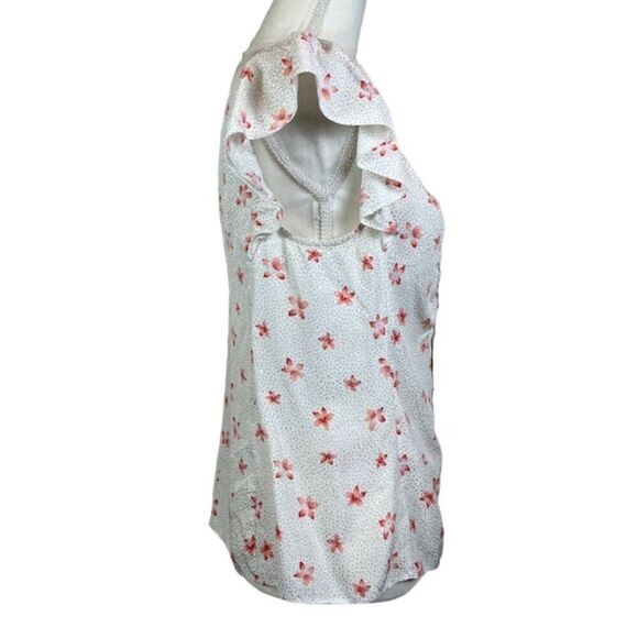 Rebecca Taylor Silk Blend Sleeveless Ruffle Top White Dot Floral Size 12 - Picture 3 of 11